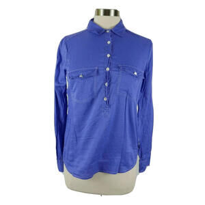 J Crew Womens Light Cotton 1/2 Button Down Blue Blouse Shirt Size 0